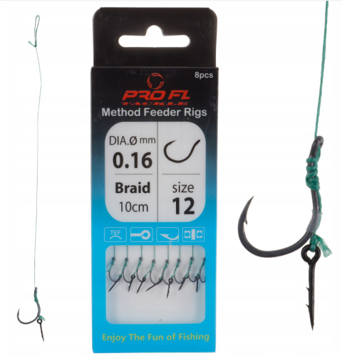 Haczyki rozmiar 12 z przyponem do Method Feeder igła bagnet plecionka 8 szt Haczyki rozmiar 12 z przyponem do Method Feeder igła bagnet plecionka 8 szt