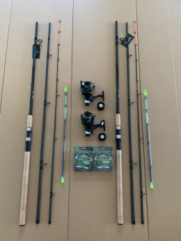 Zestaw feeder 3.3m, kołowrotki z wolnym biegiem, żyłki
