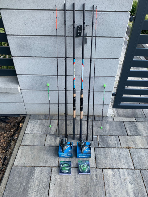 Zestaw dwóch nowych wędek feeder 3.6m + kołowrotki + żyłki